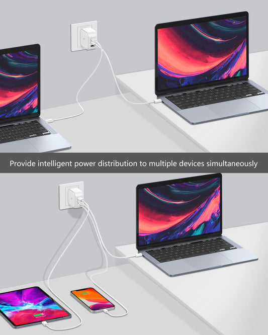 65W 3 Ports Foldable USB C Charger (white)
